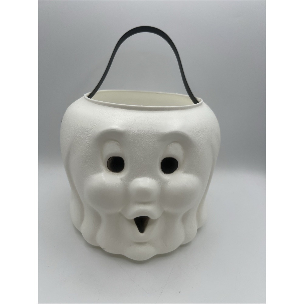 Vintage Halloween Blow Mold White Ghost Candy Pail Bucket ,No Markings,
